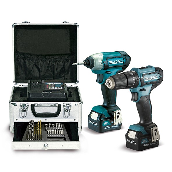 MAKITA COMBO TALADRO COMBINADO DHP489 + ATORNILLADOR DTD152 + AMOLADORA DGA504 + 2 BATERIAS, CARGADOR